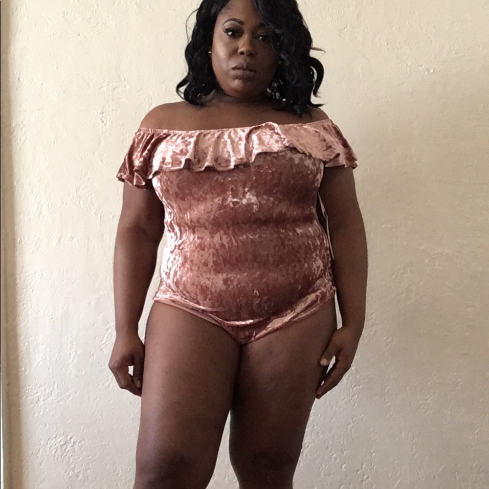 Pink velvet bodysuit